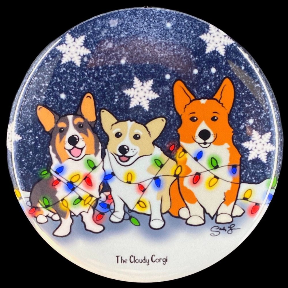 Corgi Dog Christmas Lights Pin Button Badge Gift